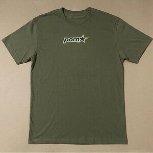 Pornstar graphic army green tee mens skater tee